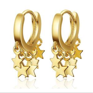 NEW EARRINGS GOLD STAR HOOP EARRINGS